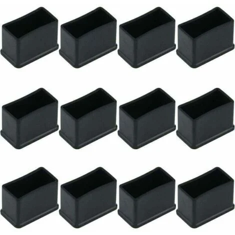 Confezione da 12 tappi protettivi in feltro di gomma rettangolari per gambe di tavoli o sedie - Nero, 15 x 30 mm.