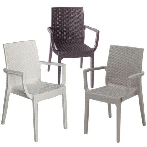 POLTRONA SEDIA IN RESINA DAFNE CON BRACCIOLI COLORE TORTORA EFFETTO RATTAN
