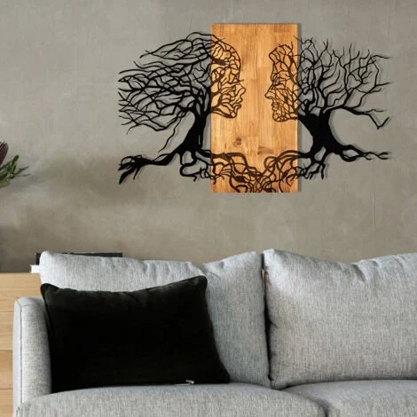 Decorazione da parete in legno e metallo, 92x58 cm, per camera da letto moderna o soggiorno urbano