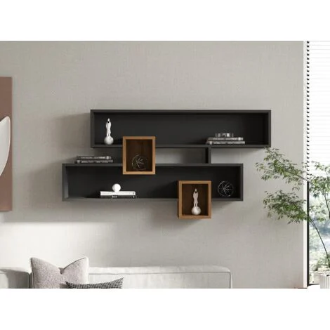 Mensola da parete in noce e antracite, 120x75x22 cm, per soggiorno elegante o studio professionale