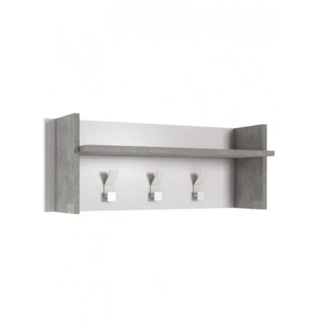 Terraneo Pannello Appendiabiti Bianco e Cemento con Ripiano e 3 Ganci - Design Elegante per Ingresso e Corridoio - 90x29x34 cm