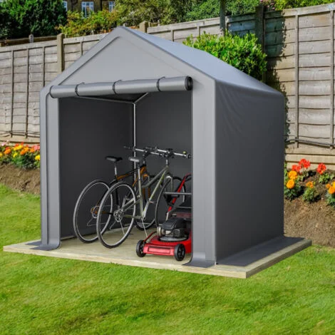 Rimessa per biciclette e attrezzi, resistente alla corrosione, mobili da giardino, struttura in metallo, 190×170×200 cm, PE, grigio scuro