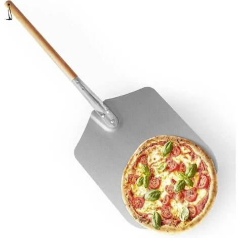 Pala per pizza, alluminio, manico in legno, spatola da forno professionale, 79 x 35 cm, naturale/argento