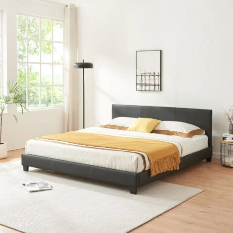 Letto Matrimoniale a Testiera Alta Letto a 2 Piazze 180x200 cm Rivestimento in Similpelle Nero Corium