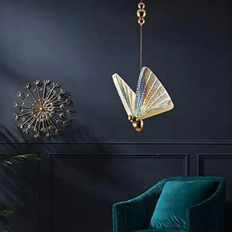 Moderna lampada a sospensione a 1 luce in acrilico, lampadario decorativo a forma di farfalla per camera da letto, cucina, scala, lampada a sospensione a LED a forma di farfalla, colorata, 17x24 cm, D