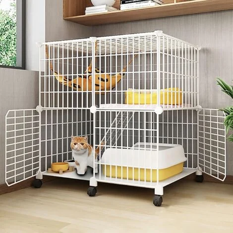 Gabbia per gatti da interno - Gabbia grande alta per piccoli animali per conigli - Recinto in rete rimovibile per l'esercizio dei gattini (dimensioni: A-75 x 49 x 76 cm - Ruote girevoli)