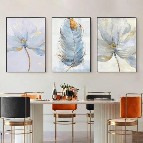Arte murale su tela astratta blu per soggiorno Decorazione murale nordica per interni, set da 3 (30 x 40 cm)