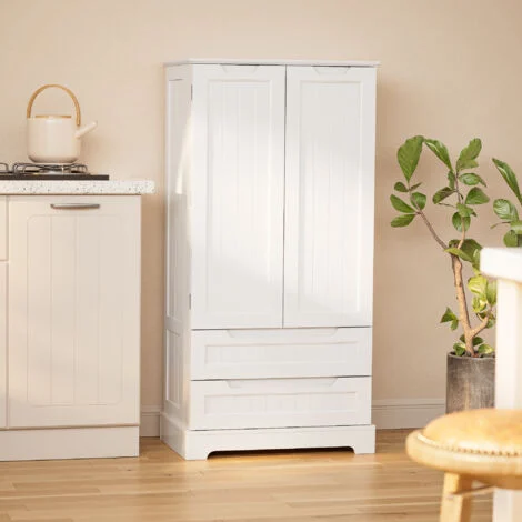 Sideboard con 2 Porte Doppie e 2 Cassetti, con Ripiani Regolabili, per Salotto, Soggiorno, 120 x 40 x 60 cm, Bianco