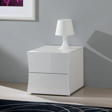 Web Furniture Comodino Arco 2 Cassetti Bianco Lucido - Design Italiano - 41,3x50x50 cm