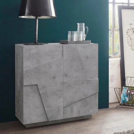 Credenza Bassa da Ingresso 80 cm Madia Grigio Cemento Mobile con Ante