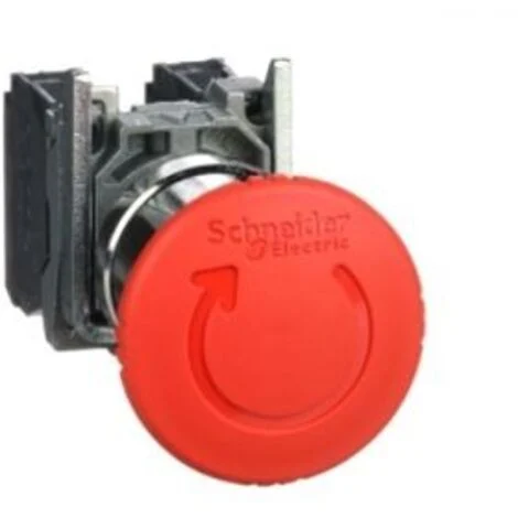 Schneider Electric XB4BS8445 Pulsante a fungo Anello frontale in metallo, con interruttore di emergenza, rotondo, azzer