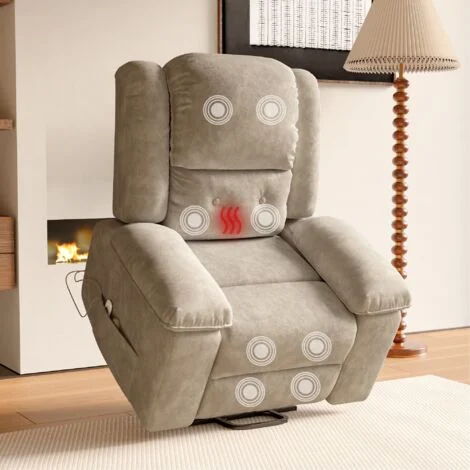 Poltrona relax elettrica, con funzione relax, aiuto al sollevamento, funzione reclinabile, riscaldamento, vibrazione, poltrona massaggiante classica - Marrone