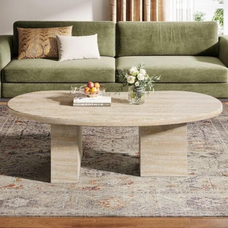 Tribesigns Tavolino ovale in legno per soggiorno, tavolini ovali, 115 x 65 x 40 cm, utilizzabile anche come tavolino, durevole e stabile, stile moderno (rovere chiaro)