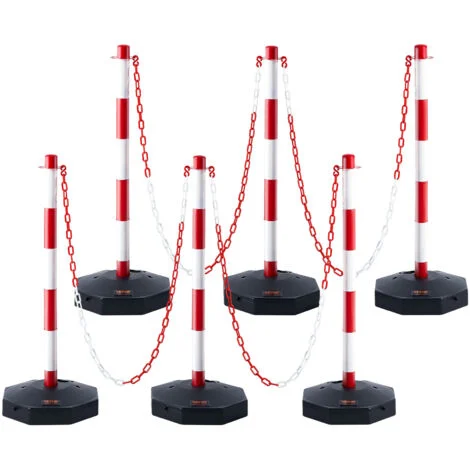 VEVOR Paletti Stradali Paletti di Segnalazione 6 Pezzi Lunghezza Catena 2 m, Paletti di Segnalazione per Marciapiedi, Set di Paletti Barriera Stradale Rossi Bianchi Base Riempibile con Acqua Sabbia