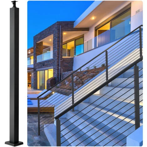 VEVOR Palo per Ringhiera in Acciaio Colore Nera di Fissaggio a Pavimento per Rampa Scala Recinzione Altezza 106,7cm con Staffa Base, Colonna Montante da Pavimento per Scale Ringhiera Balaustre Rampa