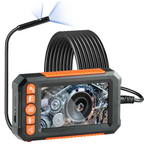 VEVOR Telecamera Endoscopica Luce, Boroscopio a Doppia Lente con Cavo 5 m Scheda 32 GB, Schermo 109 mm 1080P Luci LED Zoom 4X, Telecamera a Serpente Impermeabile IP67, Idraulica Telecamera Ispezione