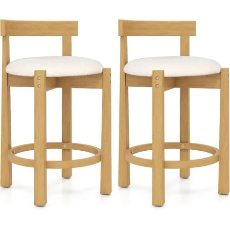 COSTWAY Set da 2 Sedie da Pranzo, Sedie Moderne da Bar Imbottite in Velluto Teddy con Schienali e Poggiapiedi, Sgabelli Senza Braccioli per Isola Cucina e Sala da Pranzo, Portata 150 kg
