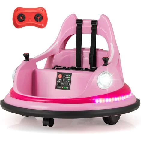 COSTWAY 12 V Auto scontro per bambini girevole a 360°, auto elettrica 2 in 1 con 2 modalità di guida, auto per bambini con telecomando, luci LED e musica, veicolo elettrico per bambini dai 3 anni in s