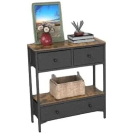 COSTWAY Tavolo Consolle Ingresso, Tavolo Stretto per Divano con Cassetti, Ripiano Aperto e Struttura in Metallo, Mobile Versatile per Soggiorno, Corridoio e Ingresso, 80 x 30 x 85,5 cm