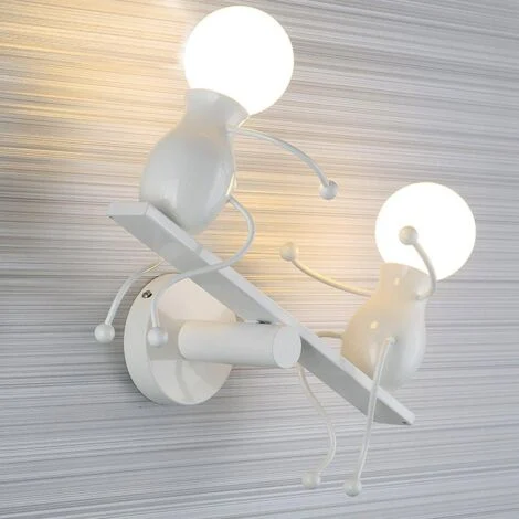 Lampada da Parete Nordic Semplice in Ferro Battuto Creativa Lampadari a Sospensione Umanoide 2 Teste Lampadario per Soggiorno Camera da Letto Camera Dei Bambini Bianca