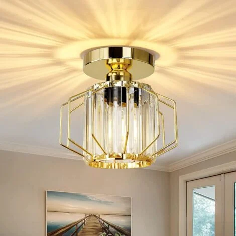 Plafoniera E27 Cristallo Lampada da Soffitto Moderno Lampadario con Paralume in Vetro per Camere da Letto Cucina Soggiorno (Oro)