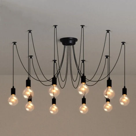 Lampada a Sospensione Industriale Lampada da Soffitto con 10 Bracci Stile Ragno DIY Vintage Creativo E27 per Soggiorno Camera da Letto (1.5m, Nero)