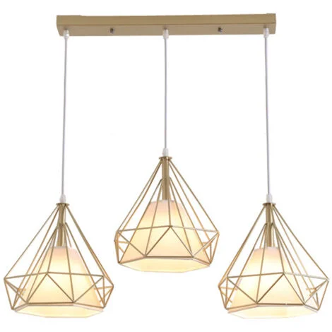 3 Luce Lampada a Sospensione Industriale in Metallo Gabbia Lampada da Soffitto Altezza Regolabile E27 per Camera da Letto Soggiorno Cafe (Oro)