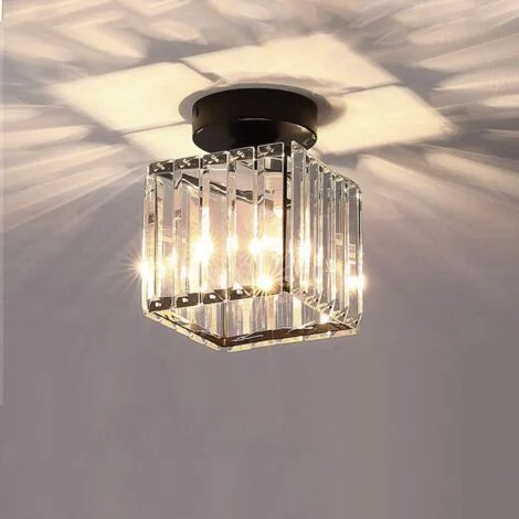 Plafoniera Cristallo Nero, Lampada da Soffitto Quadrato E27 Moderna Metallo per Camera da Letto Soggiorno Corridoio (Senza Lampadine)