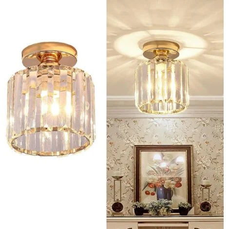 Plafoniera Cristallo Oro, Lampada da Soffitto Cilindrico E27 Moderna Metallo per Camera da Letto Soggiorno Corridoio (Lampadine Escluse)