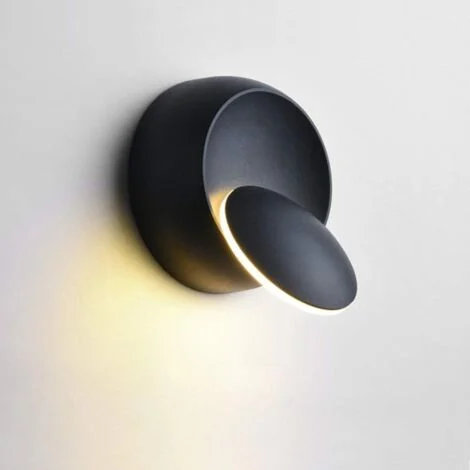 Applique da Parete a Led Bianco Caldo 5W Lampada da Parete Moderna in Ferro a Led 2 in 1 Moderna Lampada a Muro Rotonda Creativa (Nera)
