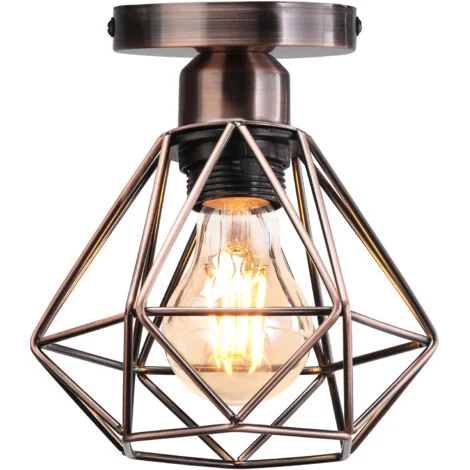 STOEX Plafoniera Industriale Metallo, Bronzo Rosso Lampada da Soffitto Retrò Gabbia di Diamante per Soggiorno Camera da Letto Cucina (Senza Lampadine)