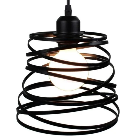 Lustre Suspension Industrielle Cage Fer forme Ressort Ø20cm Luminaire E27 pour Décor Restaurant Salle Chambre, Noir