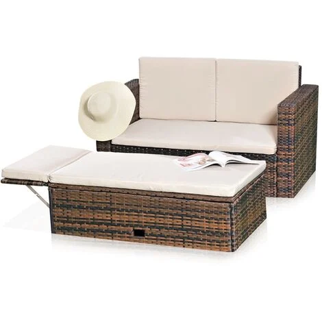 Lounge Mobili da giardino Divano Panca Tavolo pieghevole Rattan Sedute marrone
