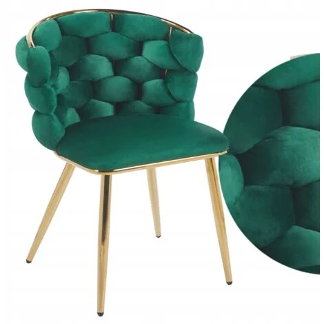 Sedia intrecciata in velluto VERDE su STRUTTURA DORATA K47-FX (G) Furnitex