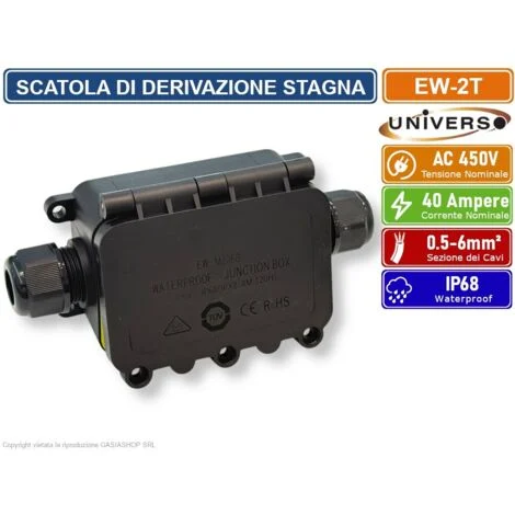 UNIVERSO EW-2T SCATOLA DI DERIVAZIONE STAGNA IMPERMEABILE IP68 CON 2 TERMINALI