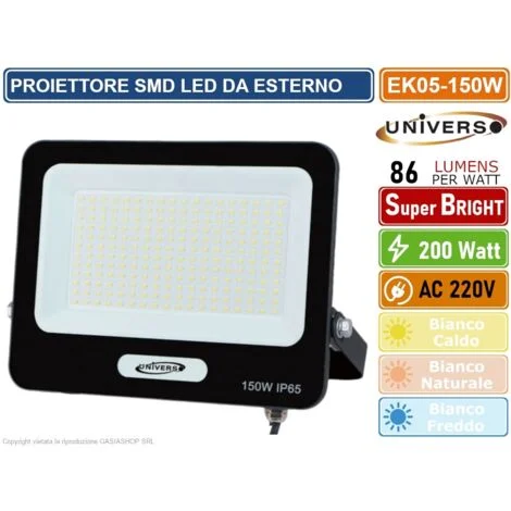 UNIVERSO EK05-150W-N FARO PROIETTORE SMD LED FLOODLIGHT 150W SLIM IP65 COLORE NERO - 3000K 4000K 6500K - Colore Luce:Bianco Caldo