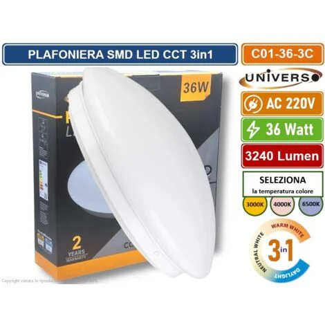 UNIVERSO C01-36W-3C PLAFONIERA CIRCOLARE A LED 36W MONTAGGIO A SOFFITTO CCT 3in1 COLORE LUCE SELEZIONABILE