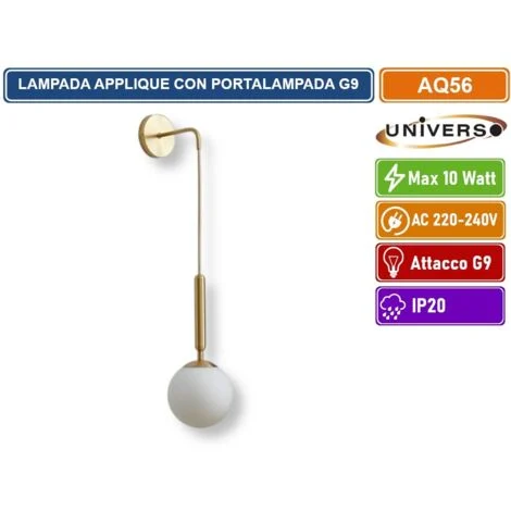 UNIVERSO AQ56 APPLIQUE LAMPADA DA INTERNO A PARATE IN STILE CONTEMPORANEO MAX 10W ATTACCO G9