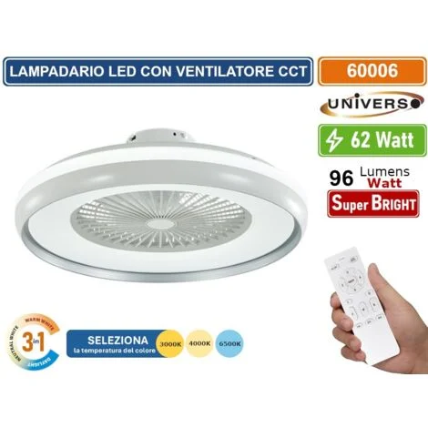 UNIVERSO VENTILATORE DA SOFFITTO 19W CON LAMPADA LED 62W 3IN1 CHANGING COLOR E TELECOMANDO