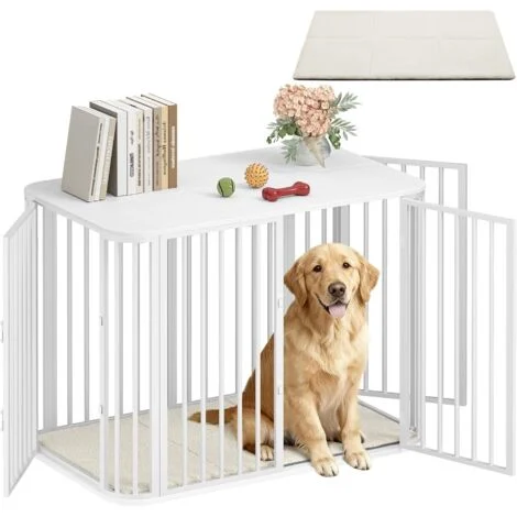 Gabbia per Cani da Interno 108 cm, kennel Cane Medio con Cuscino, 3 Porte per Cani di Piccola Media, Bianco