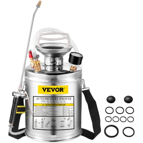 VEVOR Spruzzatore 4L in Acciaio Inossidabile, Spruzzatore Manuale a Pompa, Spruzzatore da Giardino Rinforzato a Pressione da 3,3 Pollici, Spruzzatore per Giardinaggio Domestico e Pulizia del Terreno