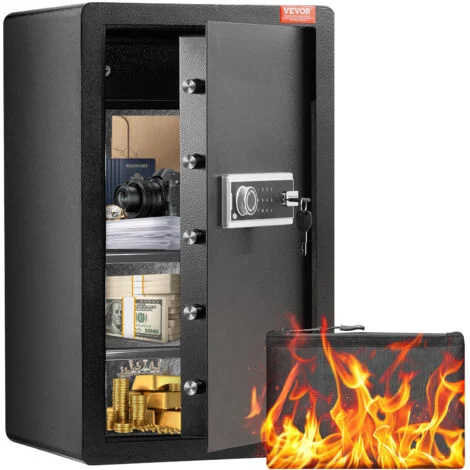 VEVOR Cassaforte a una Anta da 113,2 L con Serratura a Chiave e Password, Cassaforte con Borsa Ignifuga, Portachiavi, Luce LED, 2 Divisori Regolabili Rimovibili per Denaro documenti Gioielli Nero