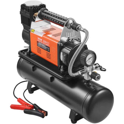 VEVOR Compressore deAria 12V, Gonfiatore per Pneumatici Portatile 180 L/min, Kit Gonfiatore per Pneumatici Serbatoio da 6 Litri, 10,3 Bar, Manometro Digitale, per Camion, Auto, SUV, Camper