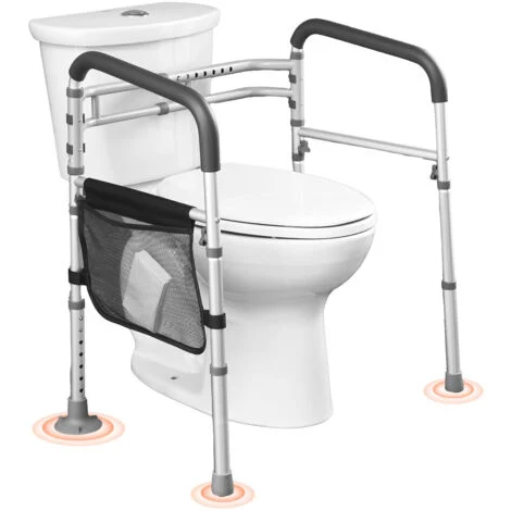 VEVOR Ringhiera di Sicurezza per WC 136,07 kg Sedile WC Pieghevole con Maniglie Antiscivolo, Corrimano per WC Portatili e Versatili con Tubo in Lega di Alluminio Rinforzato da Bagno WC Seduta