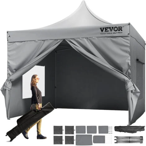 VEVOR Gazebo Tenda Pop-up Pieghevole con Pareti Laterali Rimovibili Gazebo 304,8 x 304,8 cm Portatile con Borsa a Rotelle, Tendalino Impermeabile per Eventi Feste Campeggio allAperto Giardino Cortile
