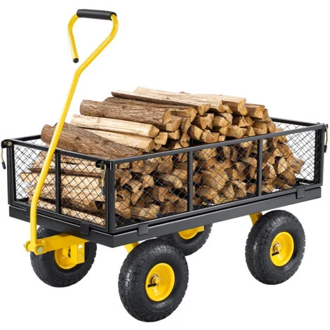 VEVOR Carrello da Giardino in Acciaio per Impieghi Gravosi 408,23 kg Carrello da Giardino su Ruote, Carrello da Giardino in Metallo, Pneumatici 254 mm Lati Rimovibili in Rete, Convertibile in Pianale