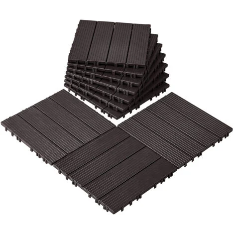 VEVOR Piastrelle per Patio ad Incastro 10 Pezzi 300 x 300 x 20 mm, Piastrelle Impermeabile in Plastica, Piastrelle per Tutte Le Condizioni Atmosferiche, per Portico Piscina Cortile, Marrone Scuro