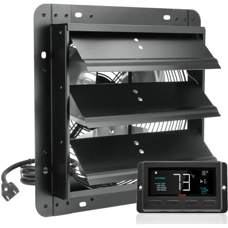 VEVOR Ventilatore di Scarico con Serranda, 1500 m³/h 305 mm Regolatore di Temperatura Umidita, Motore EC, con Montaggio Parete Velocita Variabile, Ventilazione e Raffreddamento per Serre, Garage