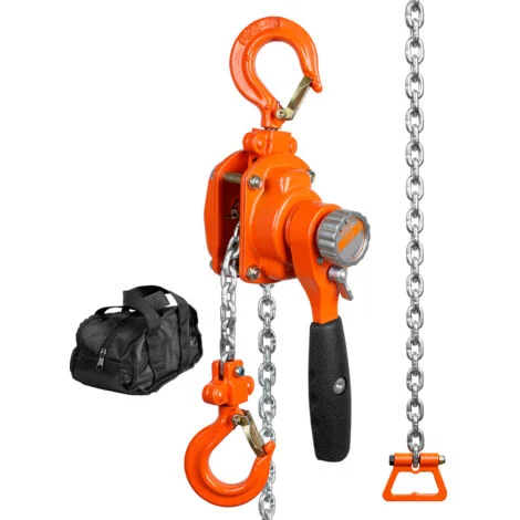 VEVOR Mini Paranco a Catena Manuale Altezza di Sollevamento 1,4m Capacita Carico Max. 0,25 Tonnellate Forza di Trazione 140N, Paranco a Catena Manuale per Sollevamento 0,25T in Acciaio al Carbonio G80
