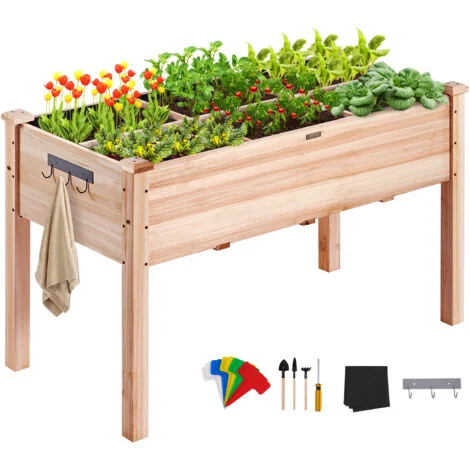 VEVOR Fioriera Rialzata da Giardino Esterno con Ripiano in Legno 120 x 58 x 76cm per Coltivazione di Piante Orto Erbe, Orto Rialzato con Ripiano in Legno da Esterno Aiuola Sopraelevata Piante Ortaggi